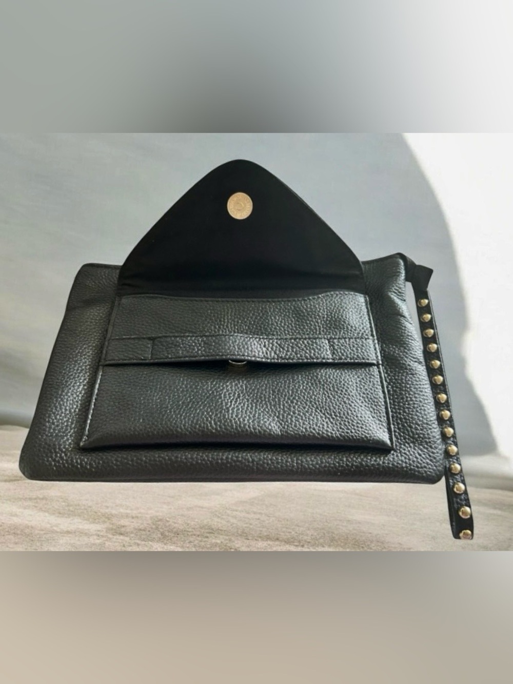 JAGGS Black Stud-Trim Pebbles Leather Wristlet Clutch